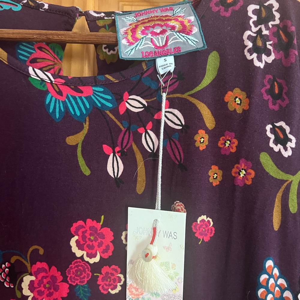 NWT Johnny Was Floral Print Jersey Top - Purple and Multicolor